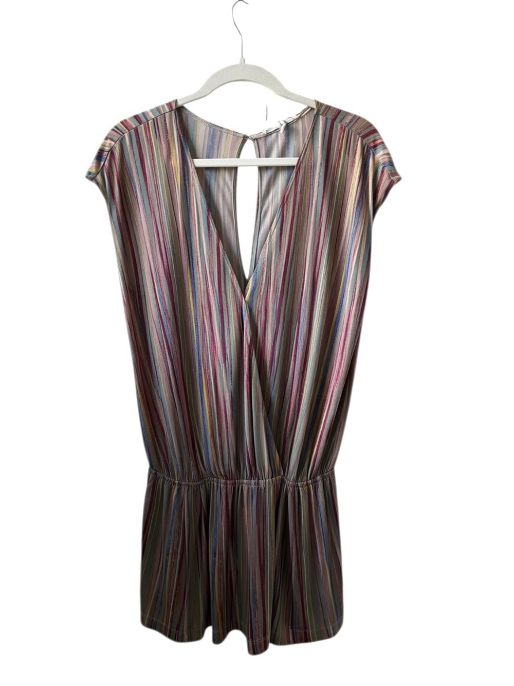 BCBGeneration Pastel Multistripe V-Neck Romper